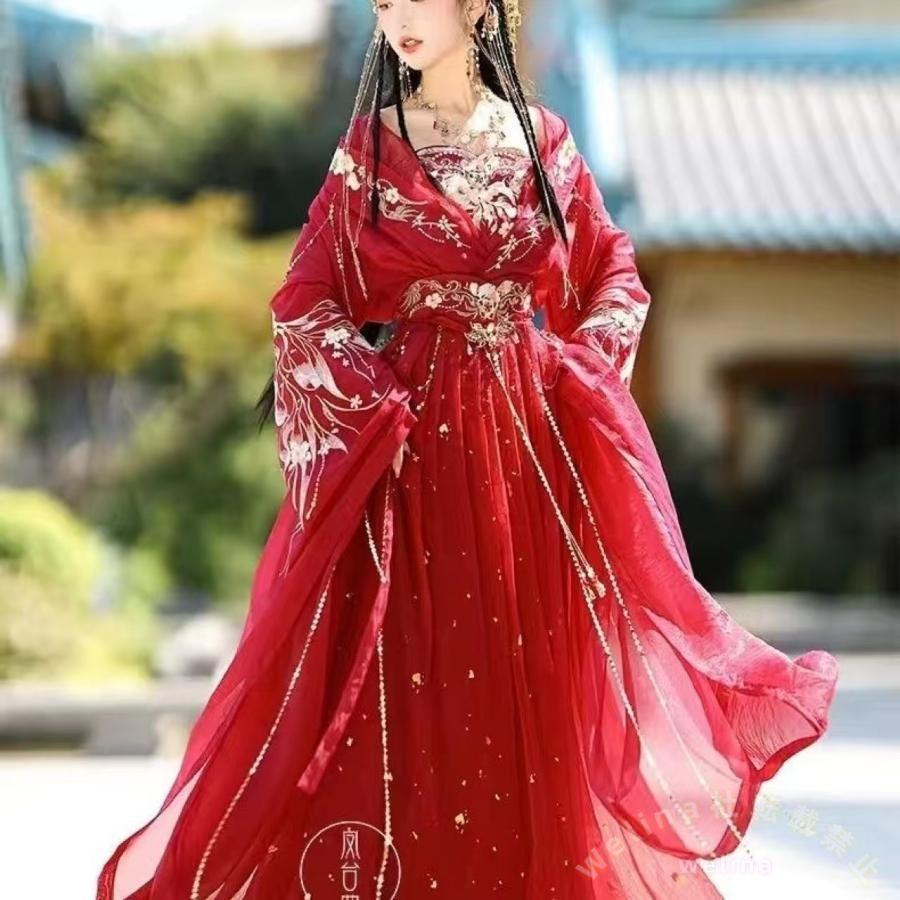 豪華漢服 中華結婚式礼服 花嫁皇后貴妃コスプレ Welina（株） レディース花刺繍スパンコール ゴージャスチャイナ服 ひらひら優雅衣装