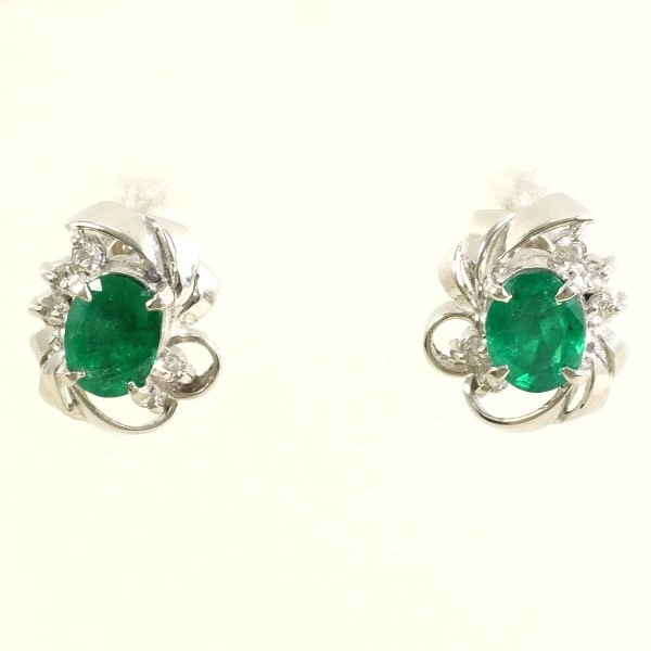 PT900 プラチナ ピアス エメラルド 0.30 0.31 ダイヤ 0.05 ×2 中古