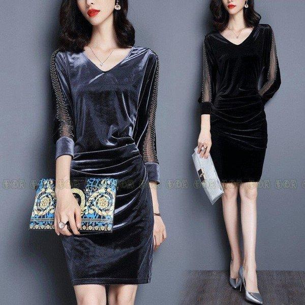 レディース 40代 秋冬 きれいめ 膝丈 上品 七分袖 vネック レース ベット 結婚式ドレス オシャレ