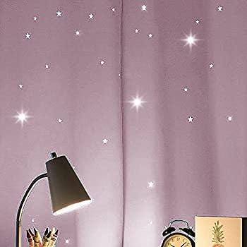 PONY DANCE 透かし彫り星柄 子供部屋 カーテン 遮光 目隠し 星 キラキラ おしゃれ 姫糸 かわいい 2枚組 幅100cm丈110cm ピンク