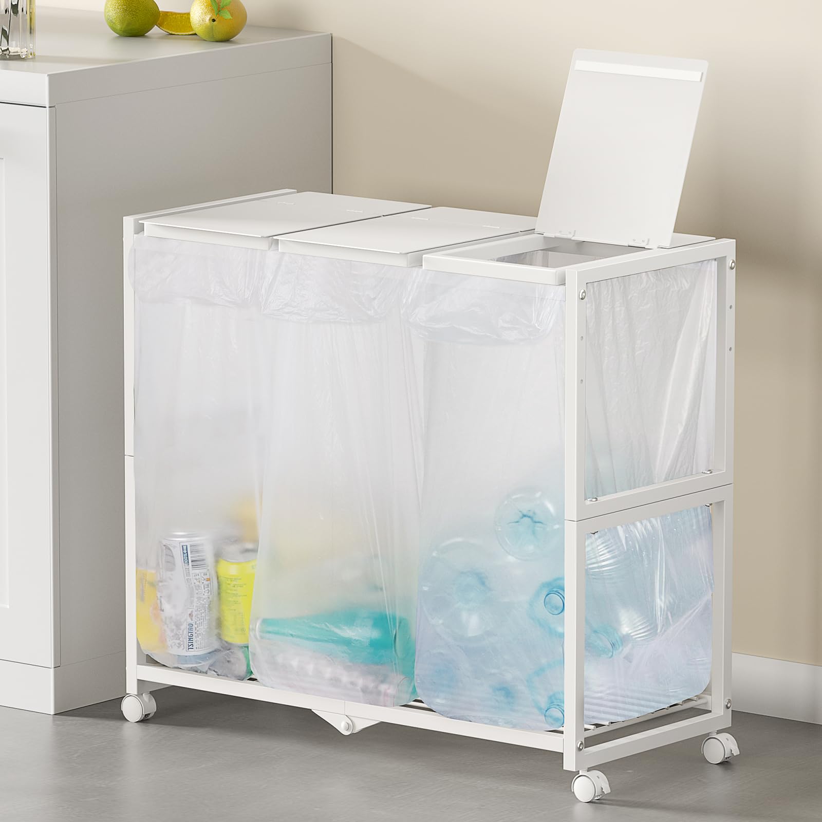 TTWO ゴミ箱 3分別 ダストワゴン ゴミ袋ホルダー 高さ三段調節20~45L袋対応 約W70xD32.5xH65cmふた付き におい遮断 キッチン ゴミ袋スタンド 大容量 ダストボックス 使いやす