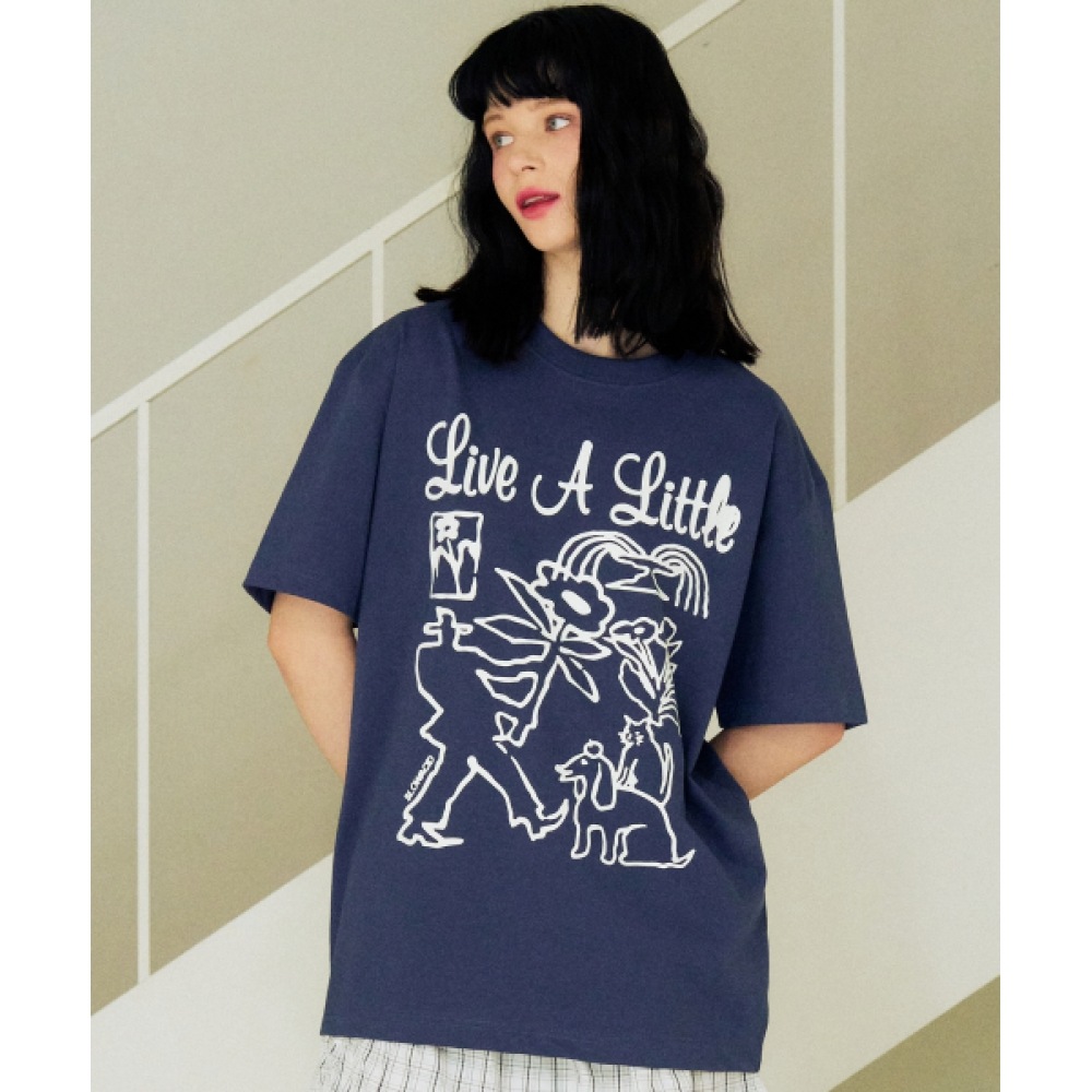 スローアシッドガーデンペインティング半袖Tシャツ [ダスティネイビー]