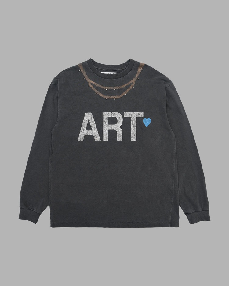 【THE MUSEUM VISITOR】 NECKLACE PRINTED PIGMENT LONG SLEEVE : CHARCOAL