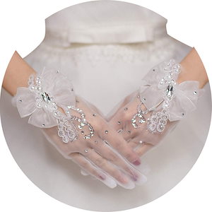 レディース レース 手袋 uvカットグローブ ブライダルグローブ 花嫁手袋 ホワイト ウエディング用品 結婚式 レース付グローブ 花嫁用品 可愛い レディース手袋 ショートグローブ リボン ドレス手袋