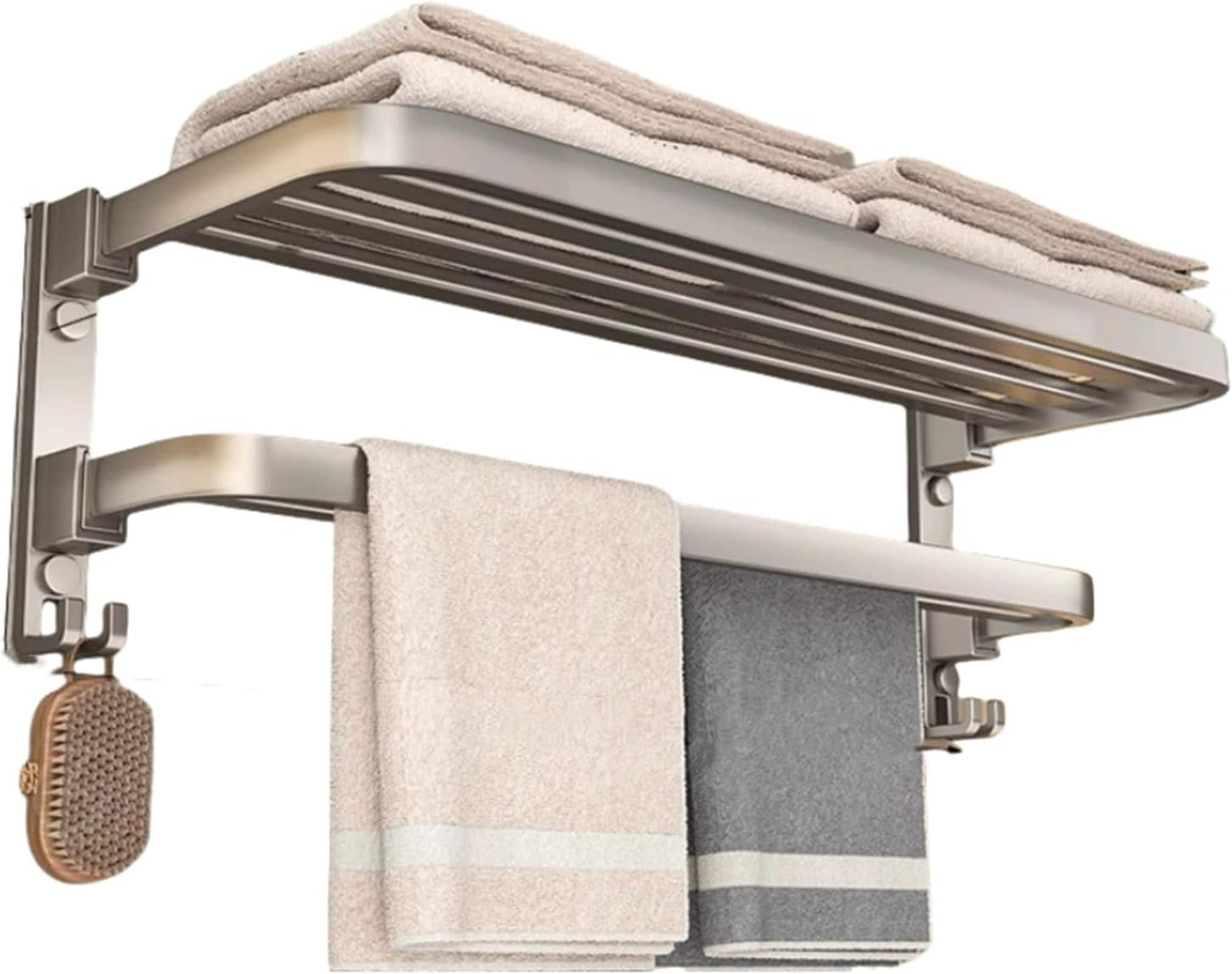 バスタオルハンガー バスタオル掛け タオルラック タオルスタンド タオルバー タオル掛け 折りたたみ式 壁掛け式 収納 アルミ 棚 ラック 省スペース パンチ不要のバスルーム タオル ウォールハンガー