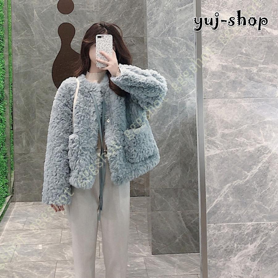 入荷 レディース ボアブルゾン ボアジャケット アウター 秋冬 パーカー 蝶結び 無地 ノーカラー 無地 ポケット付き 着痩せ フリースジャケット フェイクファー