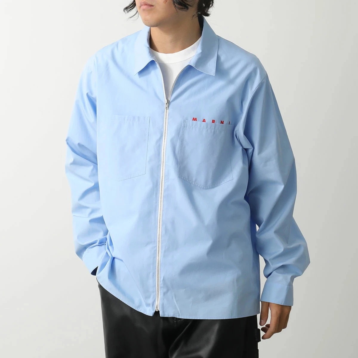 MARNI マルニ ジップアップシャツ CUMU0297P0 USCT88 メンズ コットン ロゴプリント 胸ポケット 長袖