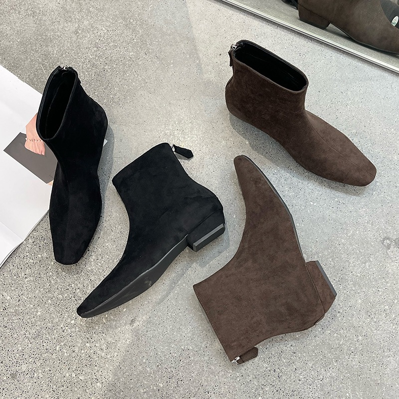 6951 スクエアトゥ ブーツ レディース 2025 ローヒール プラス ベルベット 暖かい気質エレガント チェルシー ブーツ