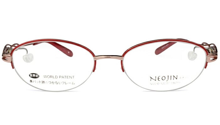ネオジン NEOJIN nj2230 c.10 レッド 52サイズ 鼻パッドなし メガネ サイドパッド ハーフリム ナイロール ノーズパッドなし 眼鏡 めがね レディース