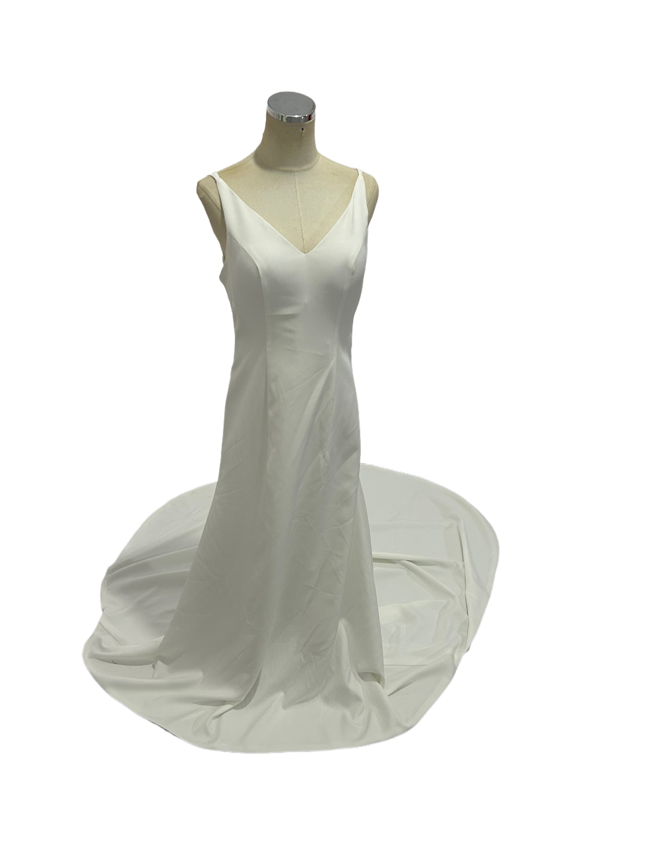 パーティードレス オフホワイト キャミソール 細見えシルエット ロングトレーン 二次会