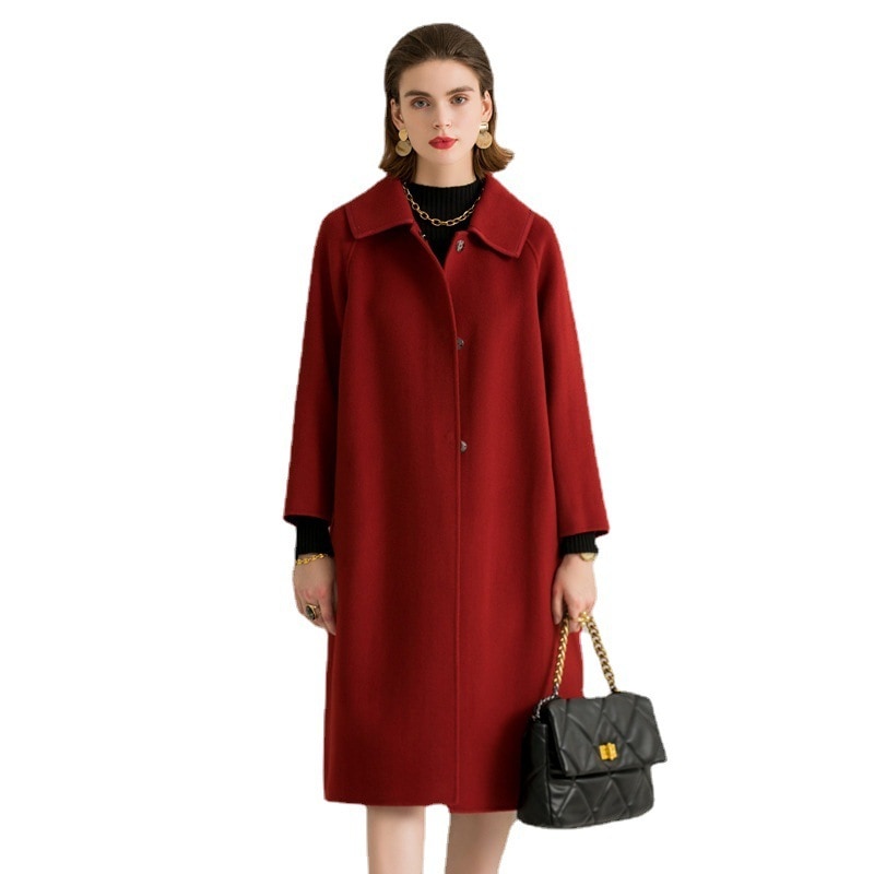 ウールコートミディアムシンプルリバーシブルカシミアコート女性有