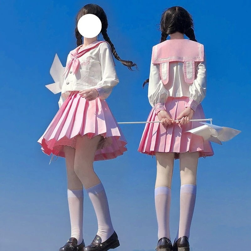 【ピンクラビット長袖】キズナ JKセーラー服 中級者 JK制服 スーツ スカート ホワイト
