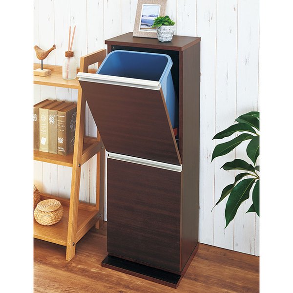 薄型ダストボックス 横2杯 ダークブラウン 組立品