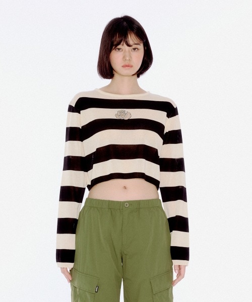 YOUHEE STRIPE FLOWER KNIT BLACK YHKNEA003BK