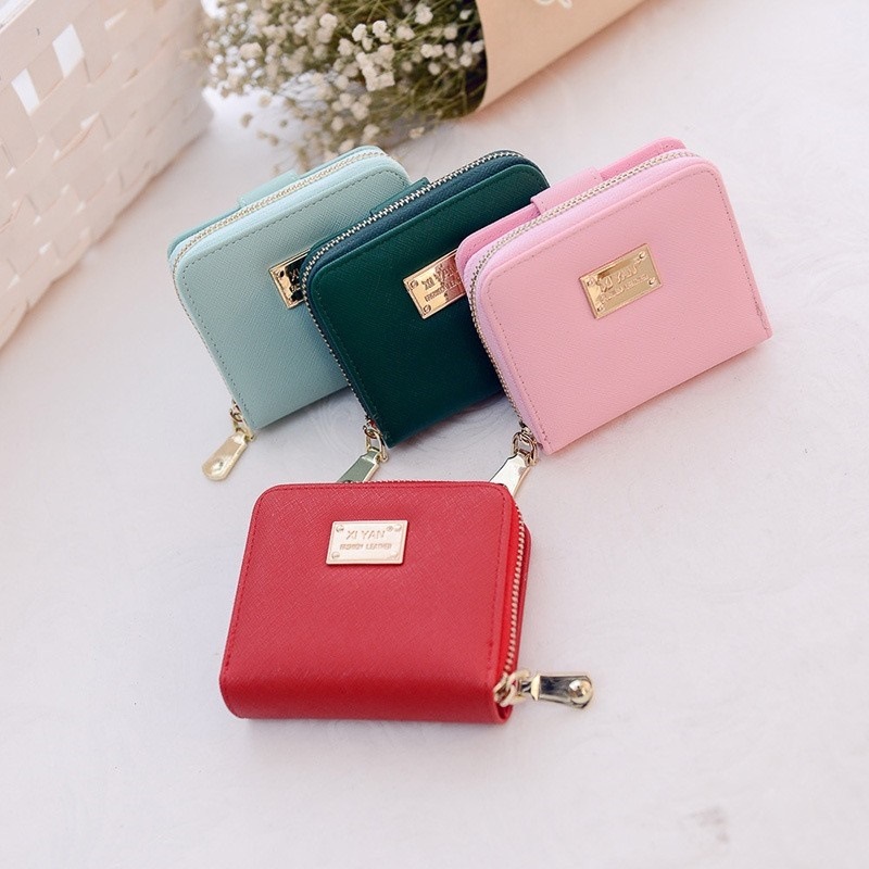 レディース 二つ折りミニ財布 ファスナー チャック コンパクト かわいい Pu レザー コインケース 写真入れ 小さい財布 5色