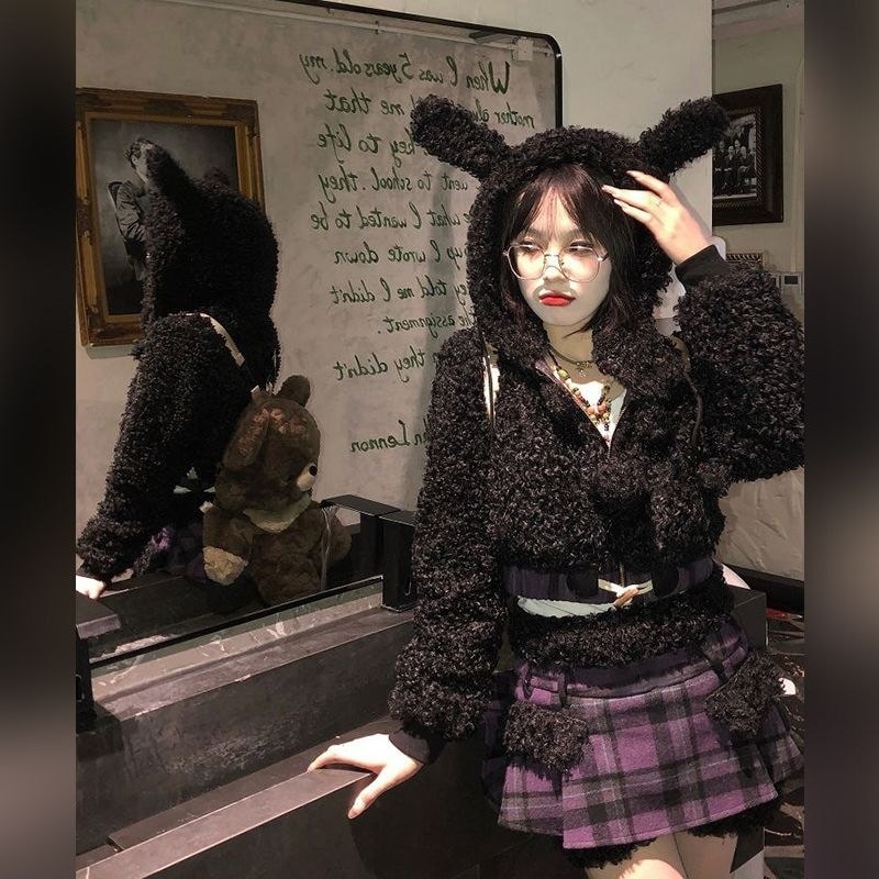 冬の新作気品 セット服 レディース ラビット耳ショートジャケット+パッチワークデザイン感ハーフスカートセット2点セットファッション セットアップ