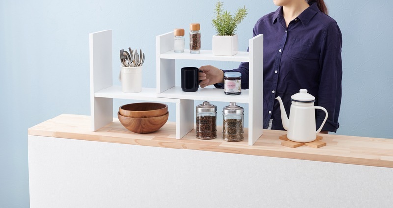 ラック 棚 伸縮 木製 コーナーラック 省スペース おしゃれ 北欧 幅40-75cm