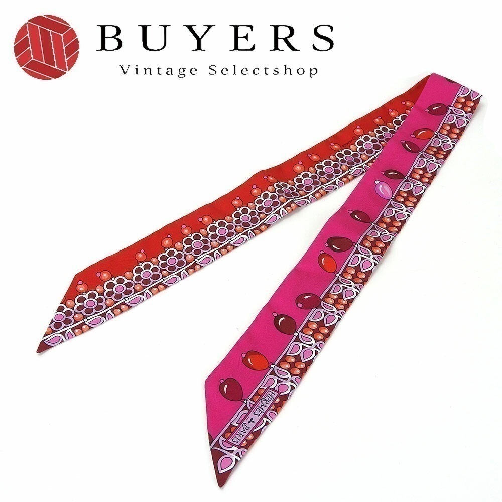 中古 エルメス ツイリー スカーフ シルク100％ ピンク レッド 小物 アクセサリー レディース 女性 オシャレ HERMES Twilly scarf Accessories pink red【中