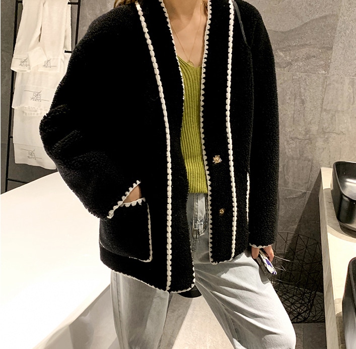 ボア ジャケット コート ショート ステッチ カーディガン 人気 1