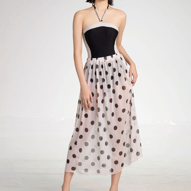 ワンピース水着 モノトーン パレオ ドット