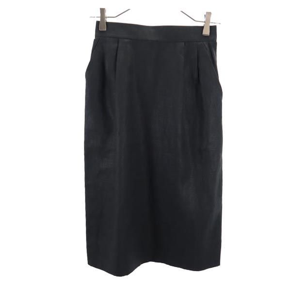 ミディ丈 リネン タイトスカート S ブラック系 サイドジップ レディース