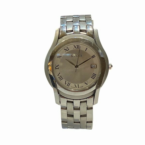 グッチ 5500M クォーツ シルバー文字盤 デイト 時計 腕時計 メンズ 【中古】