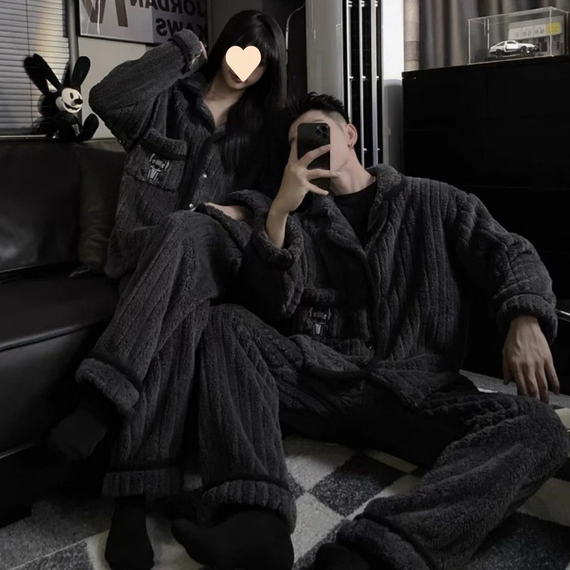 メガ割珊瑚のベルベットのカップルのパジャマ女性とモデルパッド入り厚くメンズはのホームウェアスーツの外で着用することができます1057