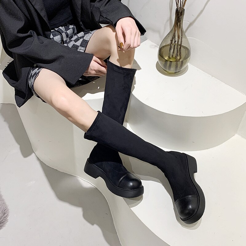 ロングブーツが復活！厚底シューズ スタイルアップ！ヒールパンプス 年 秋冬新作 韓国ファッションブーツ 厚底マーティンブーツ