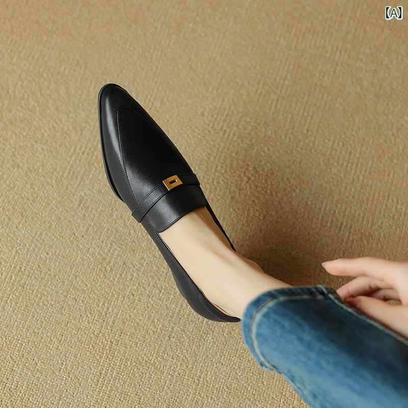 ローファー レディース 通勤 オフィス 仕事 レトロ ポインテッドトゥ 深口 シングル シューズ 女性用 英国 スタイル ミッド ヒール 春秋 ローヒール 小さい 革靴