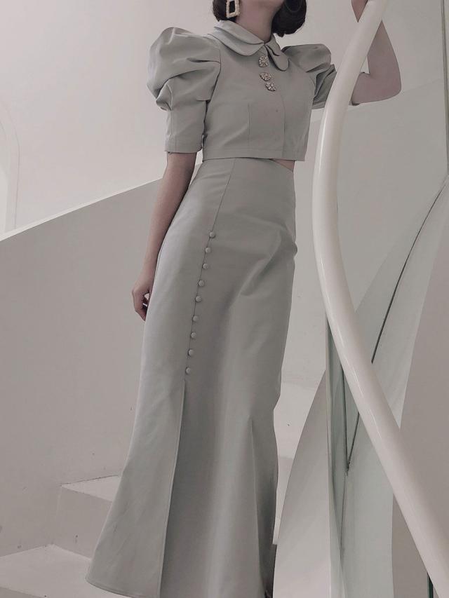 【全店任意2枚購入で100円OFF】クラシックなロリータ衣装オードリージェムベイビーブルーハーフスリーブトップススカート付き