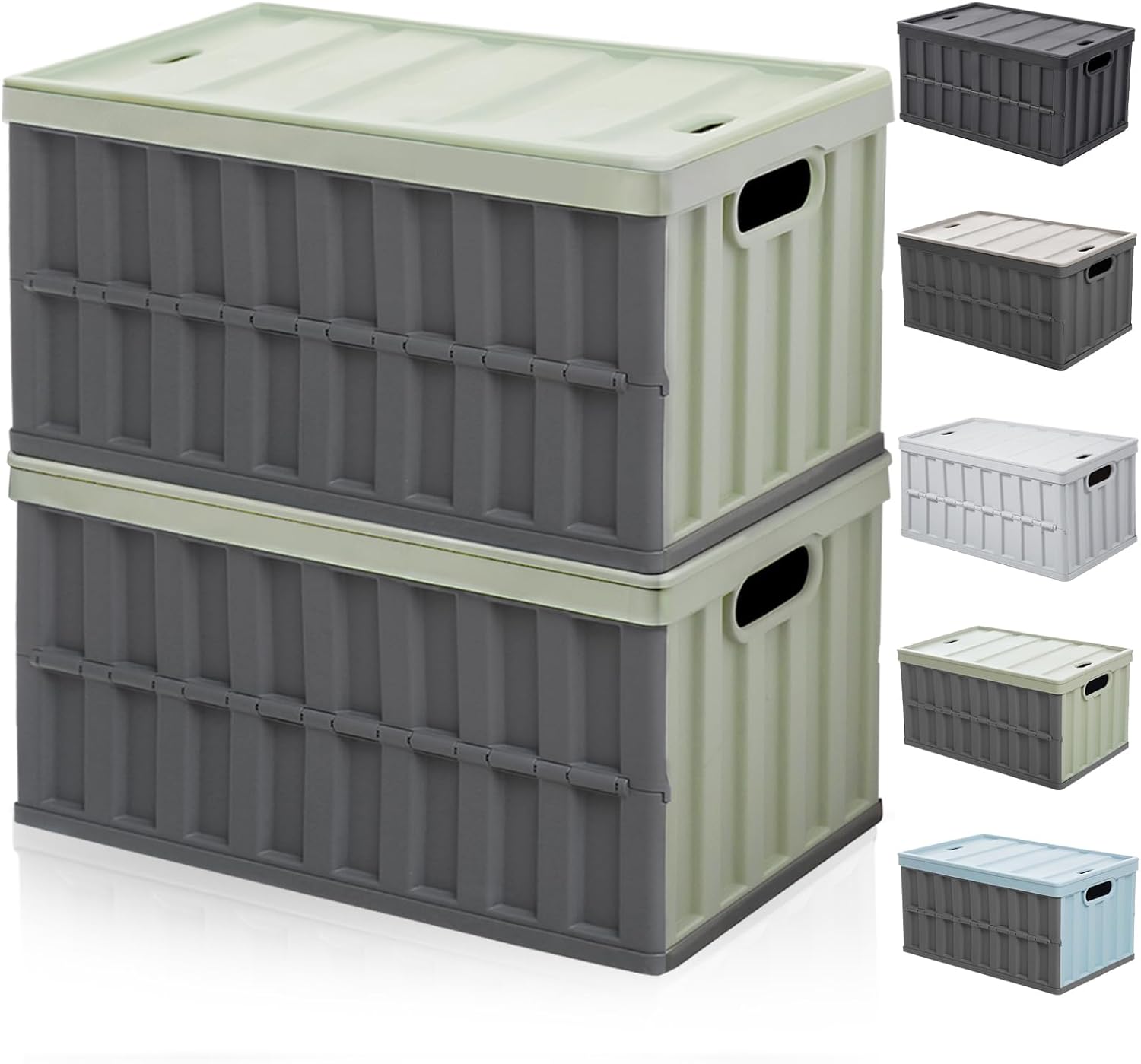 【収納·新設計】収納ボックス 折り畳み コンテナ ボックス 大型 64L*2個 蓋付き 多機能 コンテナ 収納 ケース 積み重ね 組立簡単 取っ手付き 厚み 強い耐荷重 折り畳みコンテナ トランクカー