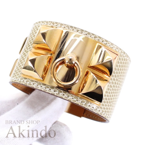 エルメス コリエドシアン ブレスレット バングル リザード ゴールド金具 T2サイズ U刻 レザー メンズ レディース HERMES ブランド 定番人気 プレゼント ギフト ファッションアイテム オシ