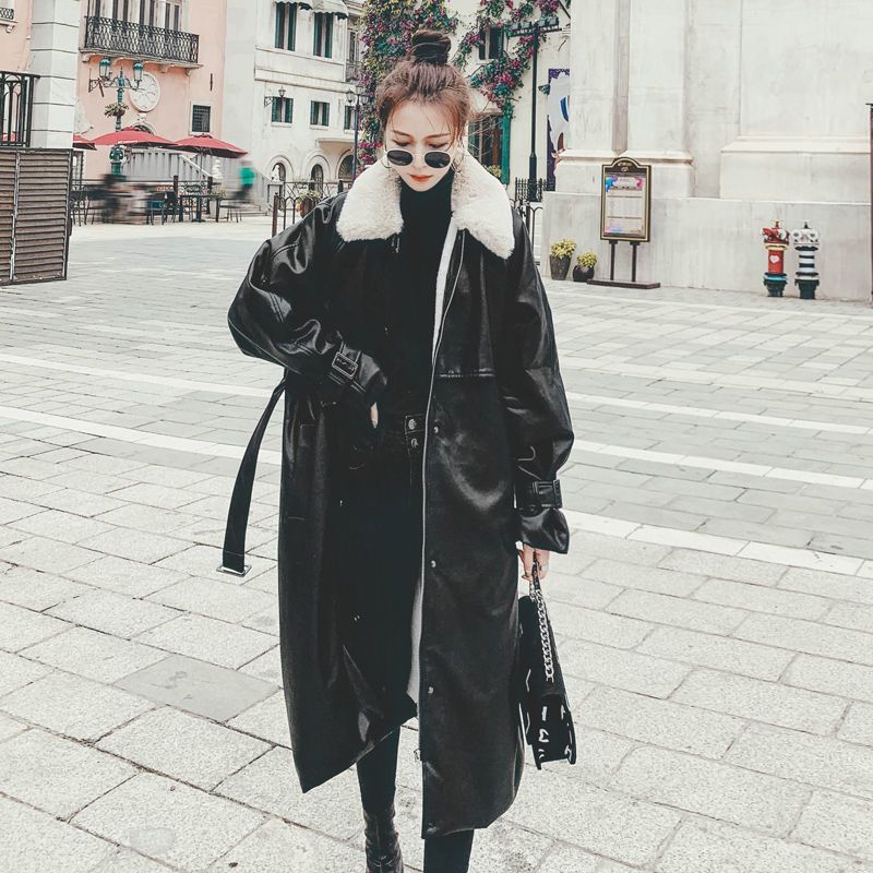 PU レザー レディース 冬 厚手 ロングタイプ デザイン感 ファッション ダウンジャケット 綿服 ジャケット あたたまること 困送我 気質