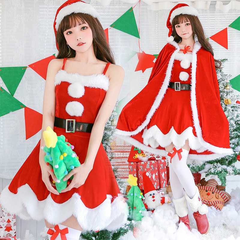 クリスマスコスチュームクリスマス服婦人服ドレスケープショールクリスマス衣装ステージ衣装