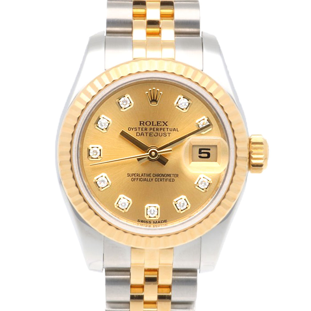 ロレックス デイトジャスト オイスターパーペチュアル 腕時計 ステンレススチール 179173G 自動巻き 1年保証 ROLEX 中古