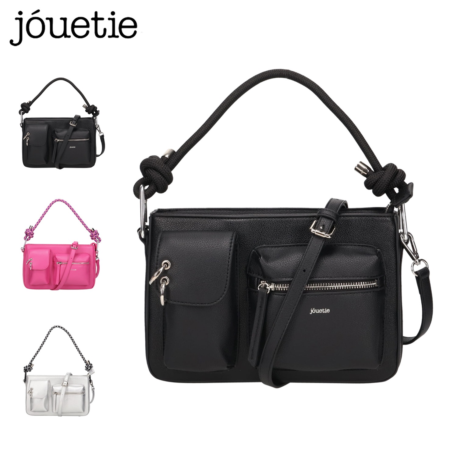 ショルダーバッグ 3ポケット パラコード レディース 斜めがけ 軽量 ブラック ピンク シルバー JUT-82030B