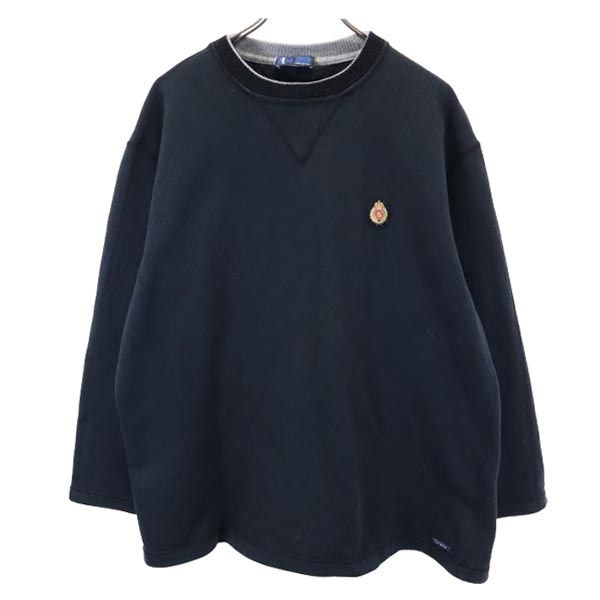 イタリア製 ロゴ刺繍 長袖 ニット 黒 セーター 裏起毛 メンズ