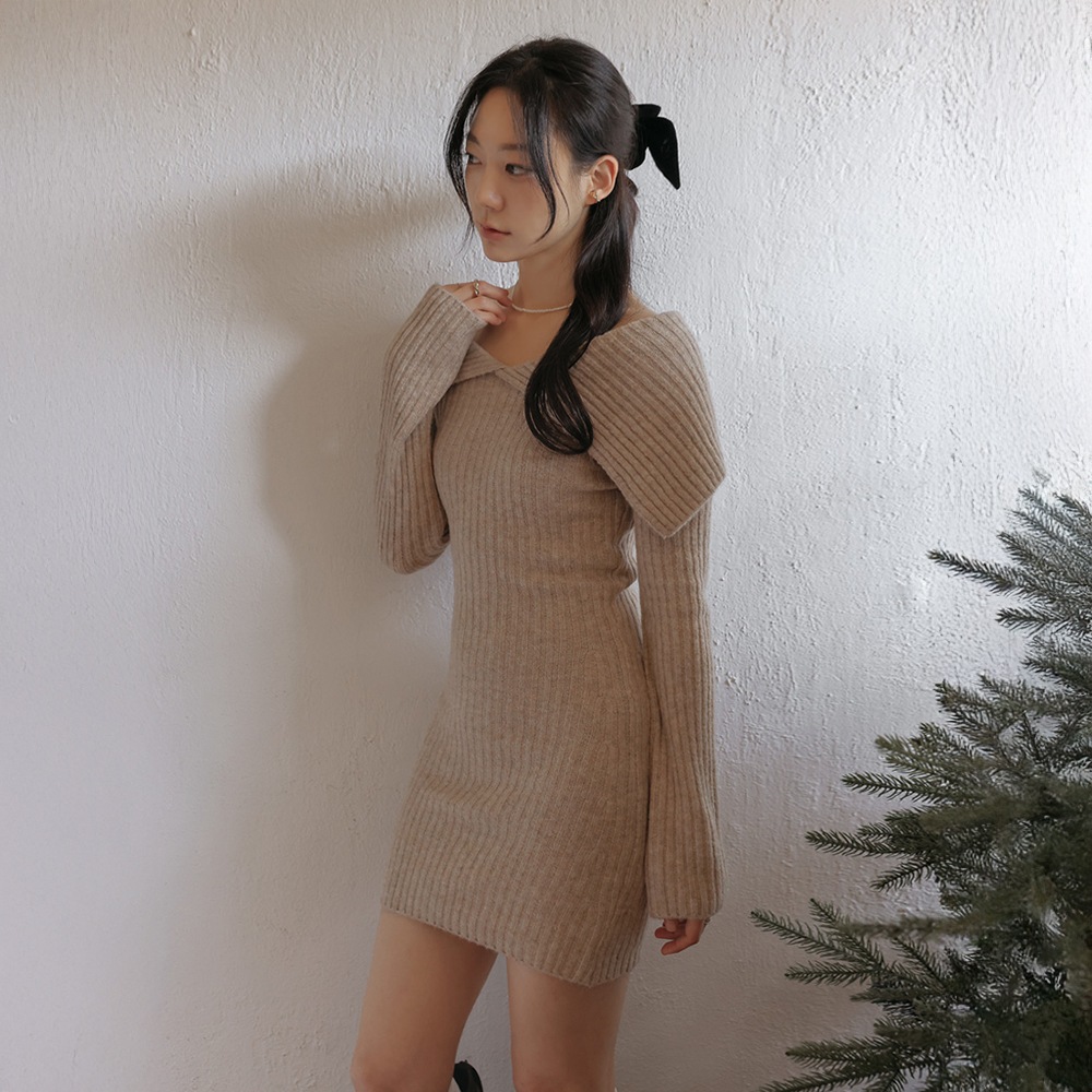 コペントオフショルダーゴルジニットミニワンピース