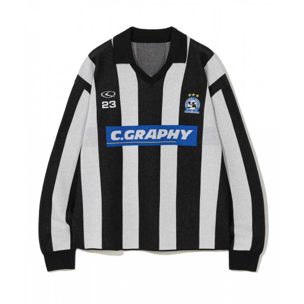 コデグリー C.GRAY サッカー Vネックカラーニット_ブラック