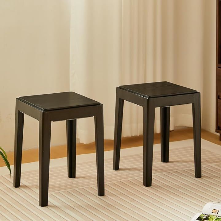 スツール 木製 2脚セット 椅子 幅34cmx奥行34cmx高さ45cm 2足 チェア ウッドスツール 天然木( ブラック(2脚セット), 幅34cmx奥行34cmx高さ45cm)