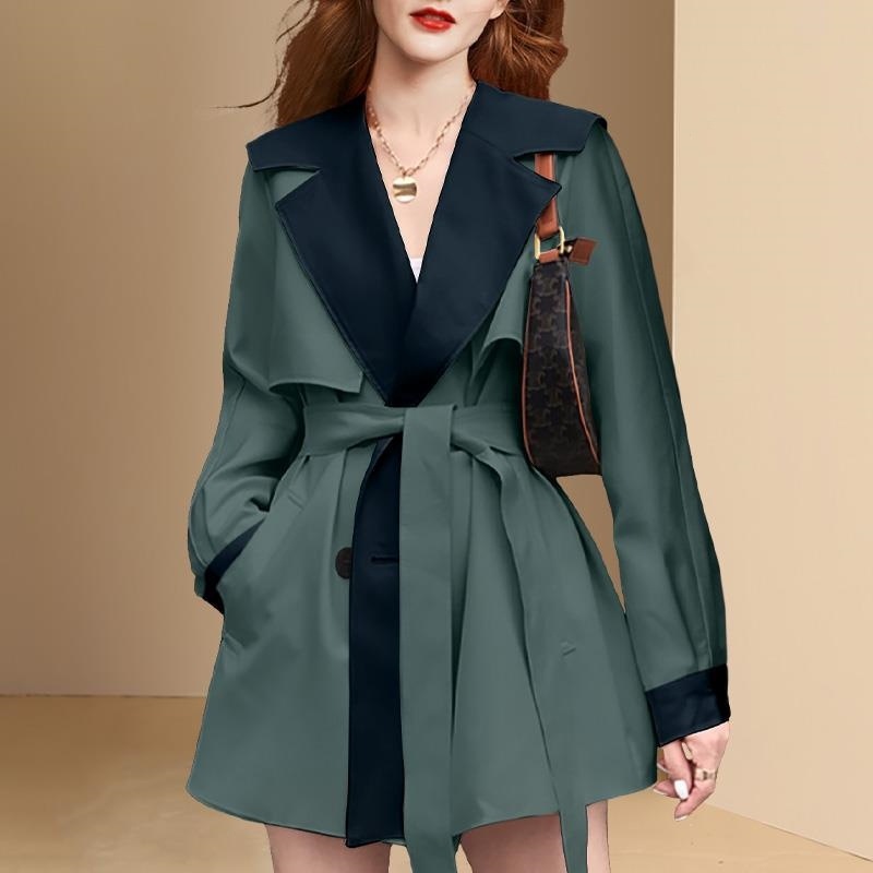 春トレンチコート韓国人気切り替え コート トップスセミロング丈 大人かわいい 春アウター引き締め着痩せ効果