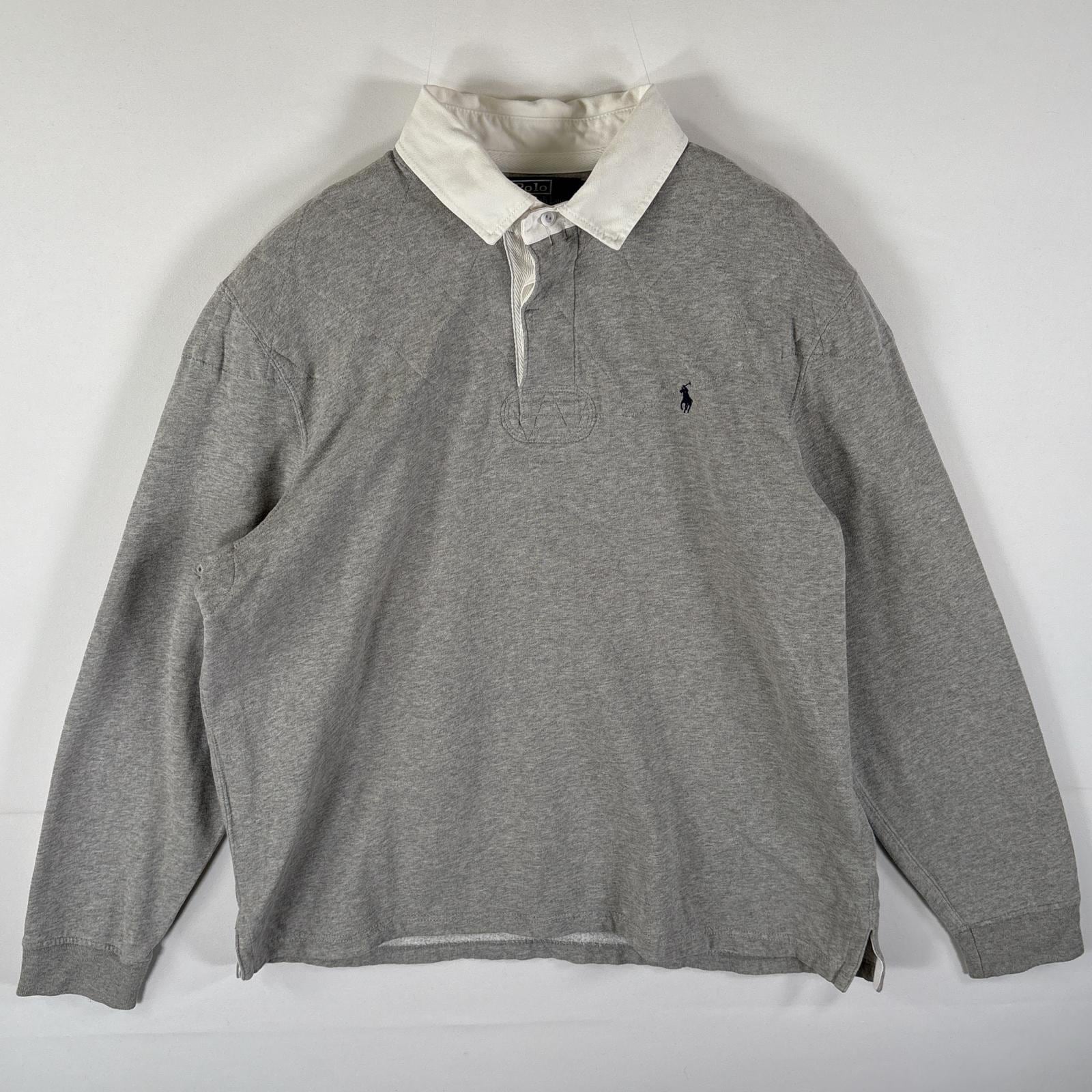 古着 90s/90年代 ポロバイラルフローレン Polo by Ralph Lauren 長袖 ラガーシャツ シャツ ワンポイント スウェット XL ライトグレー メンズ