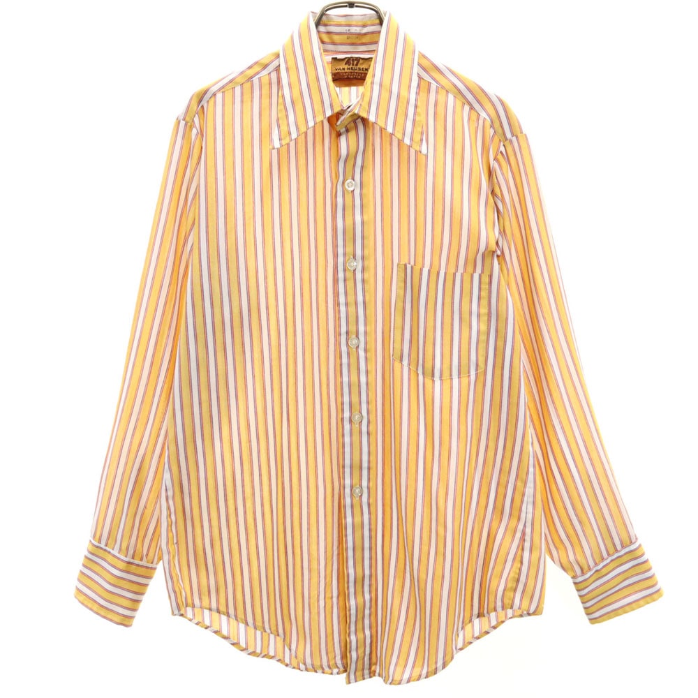 ヴァンヒューゼン 70s ストライプ柄 長袖 シャツ 15/32 イエロー 他 VAN HEUSEN 417 オールド ヴィンテージ メンズ
