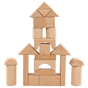 1セット!!!木製ブロック初期教育玩具幾何学的組み立てビルディングブロックブナ材