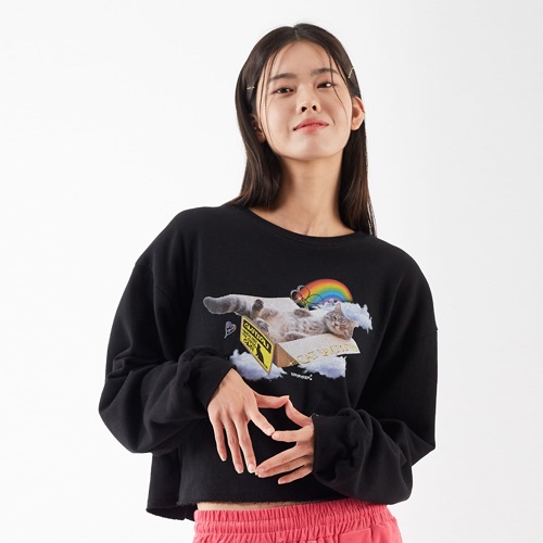 夢見る猫クロップマンツーマンブラック