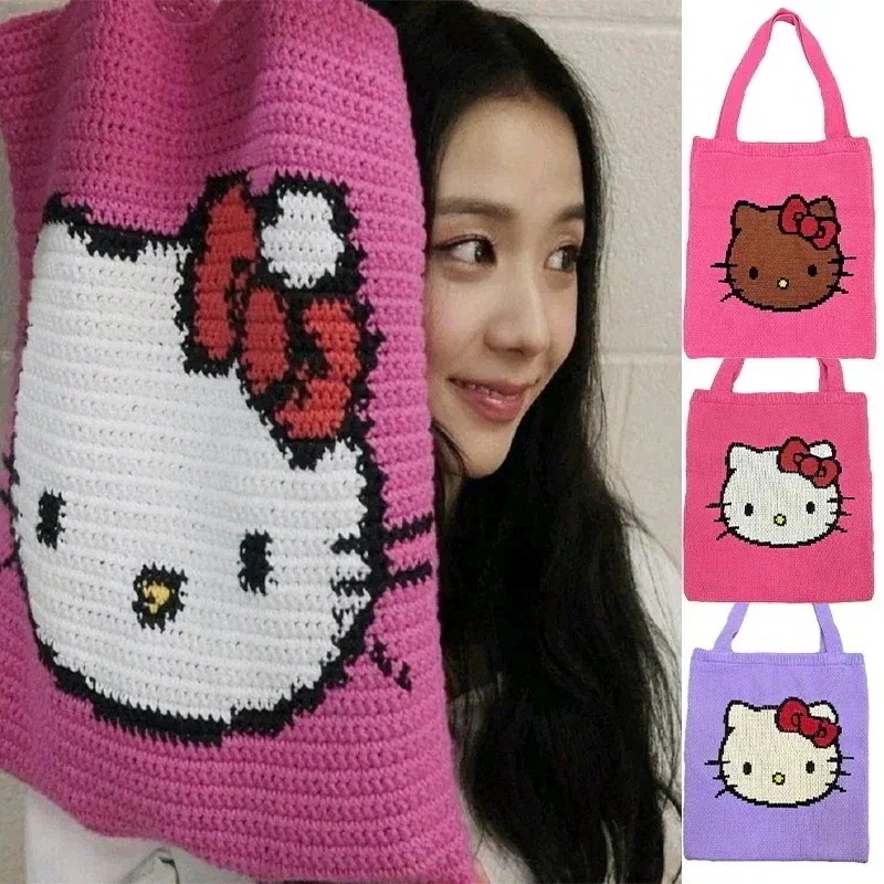 サンリオ福袋2025韓国 BLACK PI ジスちゃんJIS 愛用 HELL KITTY ハンドメードニットバッグ 可愛い 童趣 トートバッグ ショルダーバッグ スタースタイル ちゃんショルダーバッグ