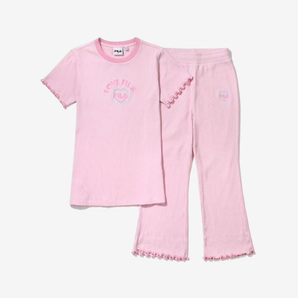 フェイラキッズ 女の子リブ半袖&ロングパンツセット (FK2FSF2203F_EPK)