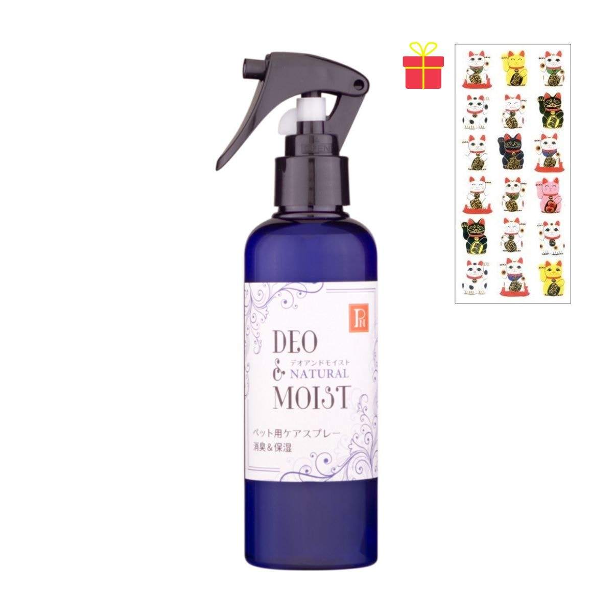 DEO&MOIST ペット用 デオドラント＆保湿スプレー ナチュラル（ゼラニウム）200ml【2個セット】【金運招き猫シール1枚付】衛生 清潔 柿渋エキス 犬 猫 天然 デオ＆モイスト 日本製 環健