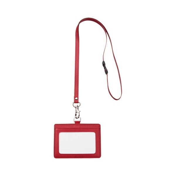 (まとめ) TANOSEE 合皮製ネームカードホルダー ヨコ型 ストラップ付 ワインレッド 1個 (×30セット)
