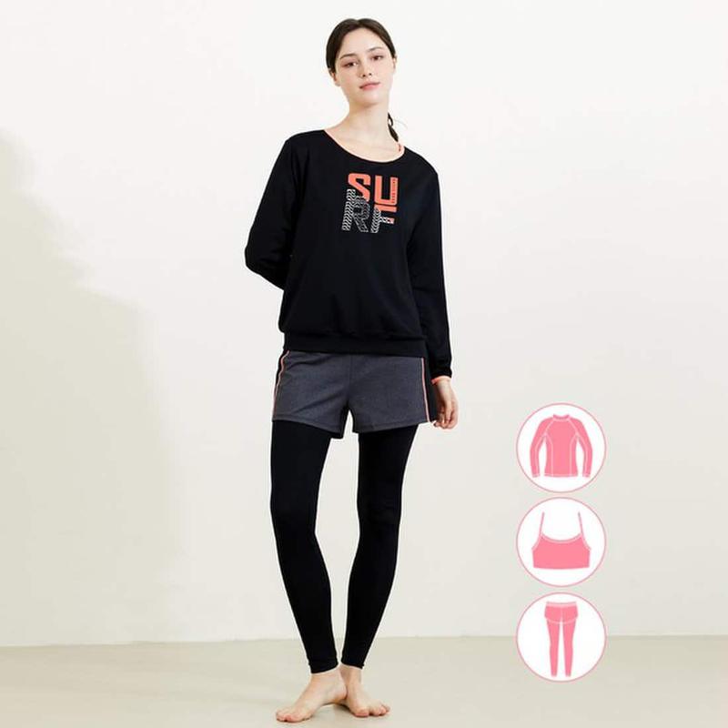 女性ルーズフィットスウェットシャツラッシュガードビーチウェアセットBEL W212K_P342189609